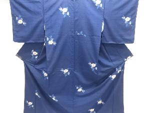 未使用品　椿模様織出し手織り紬着物